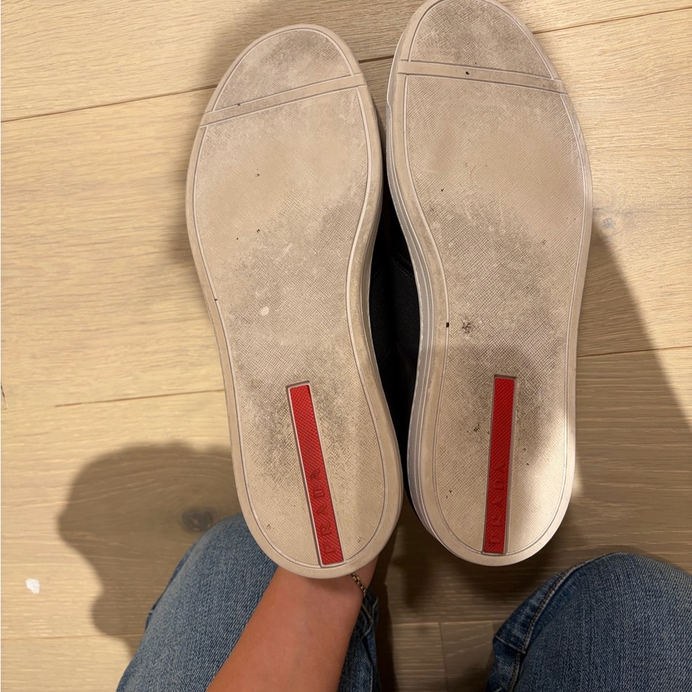 Prada Black and White Men's Slip-On Loafers - Picture 5 of 6
